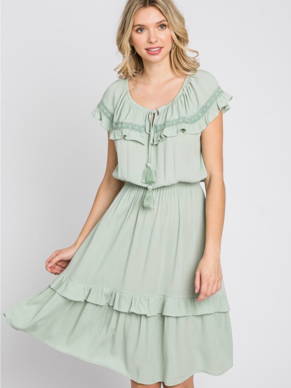 Sage Midi Dress with Drop Waist